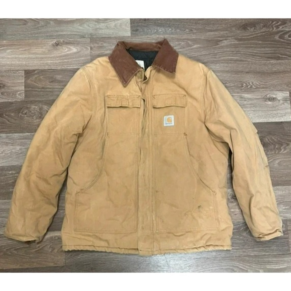 Vtg Carhartt Duck Traditional/Arctic Quilt Lined Detroit Coat Size 48 XL C03-BRN